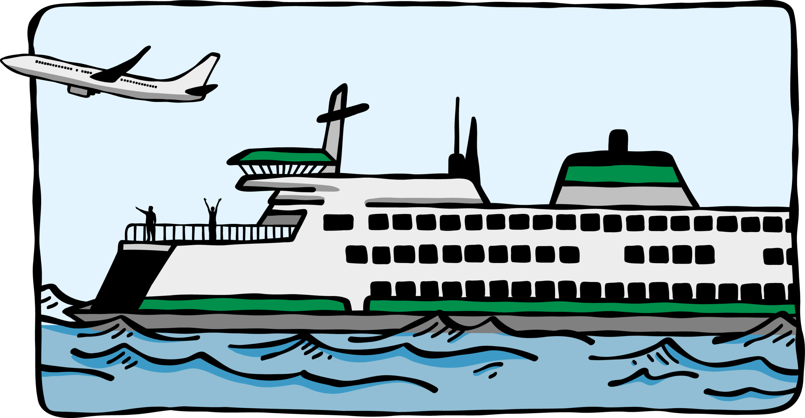 Everett ferry on Puget Sound with an airplane